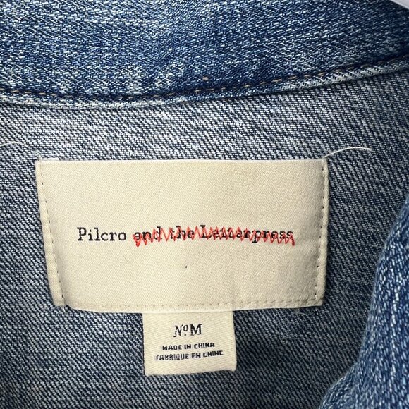Anthropologie Pilcro & The Letterpress Denim Green Sleeve Back Jean Jacket Med - Picture 4 of 6